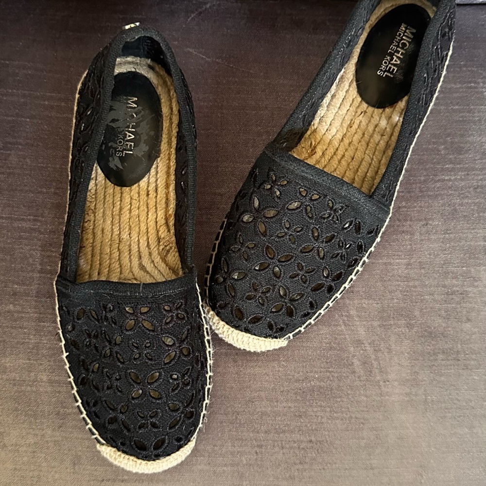 Michael Kors Black Floral cutouts Espadrilles